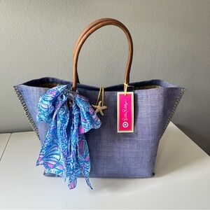 NWT 🎀 Lilly Pulitzer for Target Blue Straw Tote with Scarf